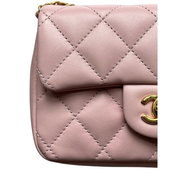 Chanel Mini Rectangular Flap Bag with Heart Chain Pink Lambskin Antique Gold - Picture 11 of 15